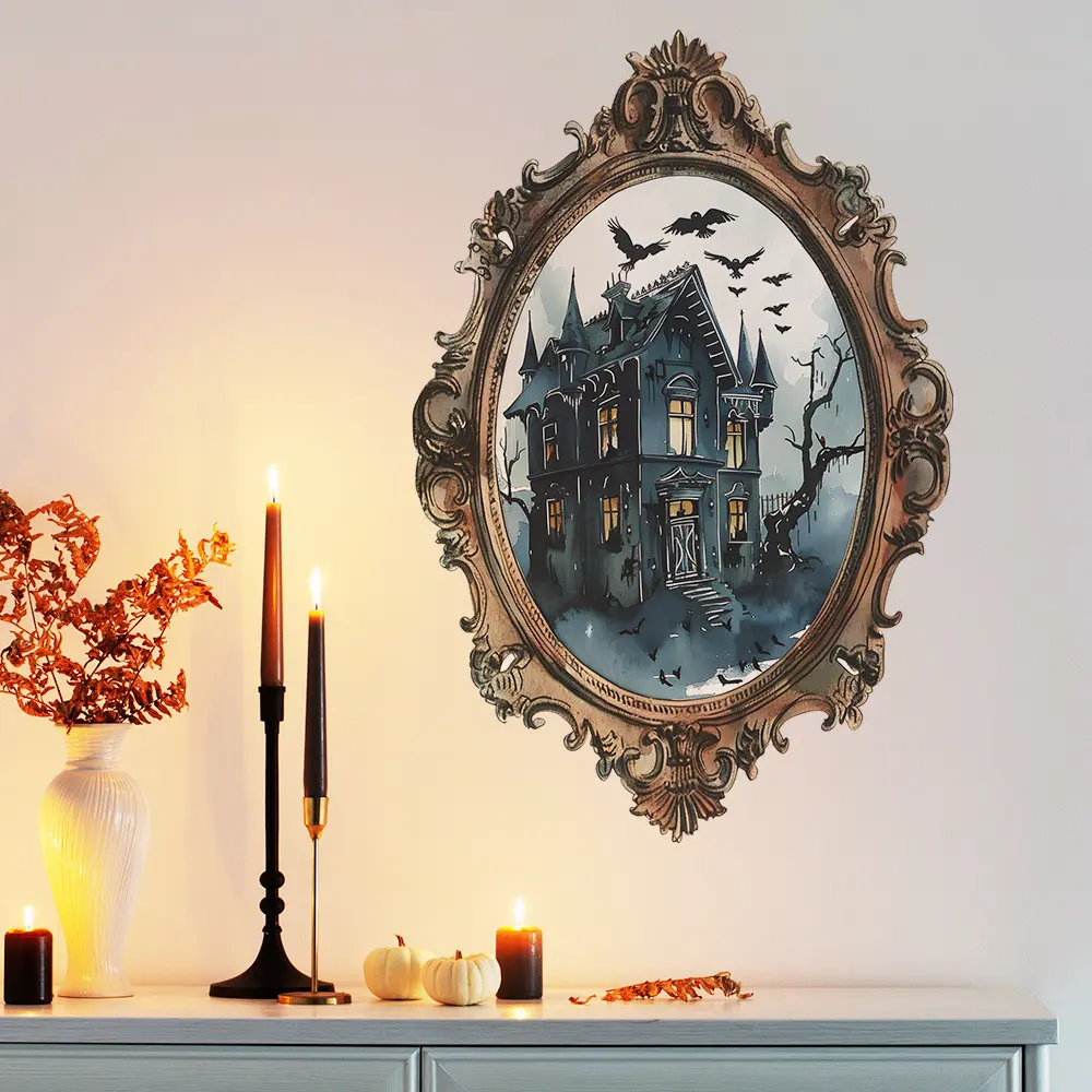 Halloween New Dark Castle Magic Mirror Stickers, Festival Party Atmosphere Decor Stickers, Multi-Scene Usable Stickers