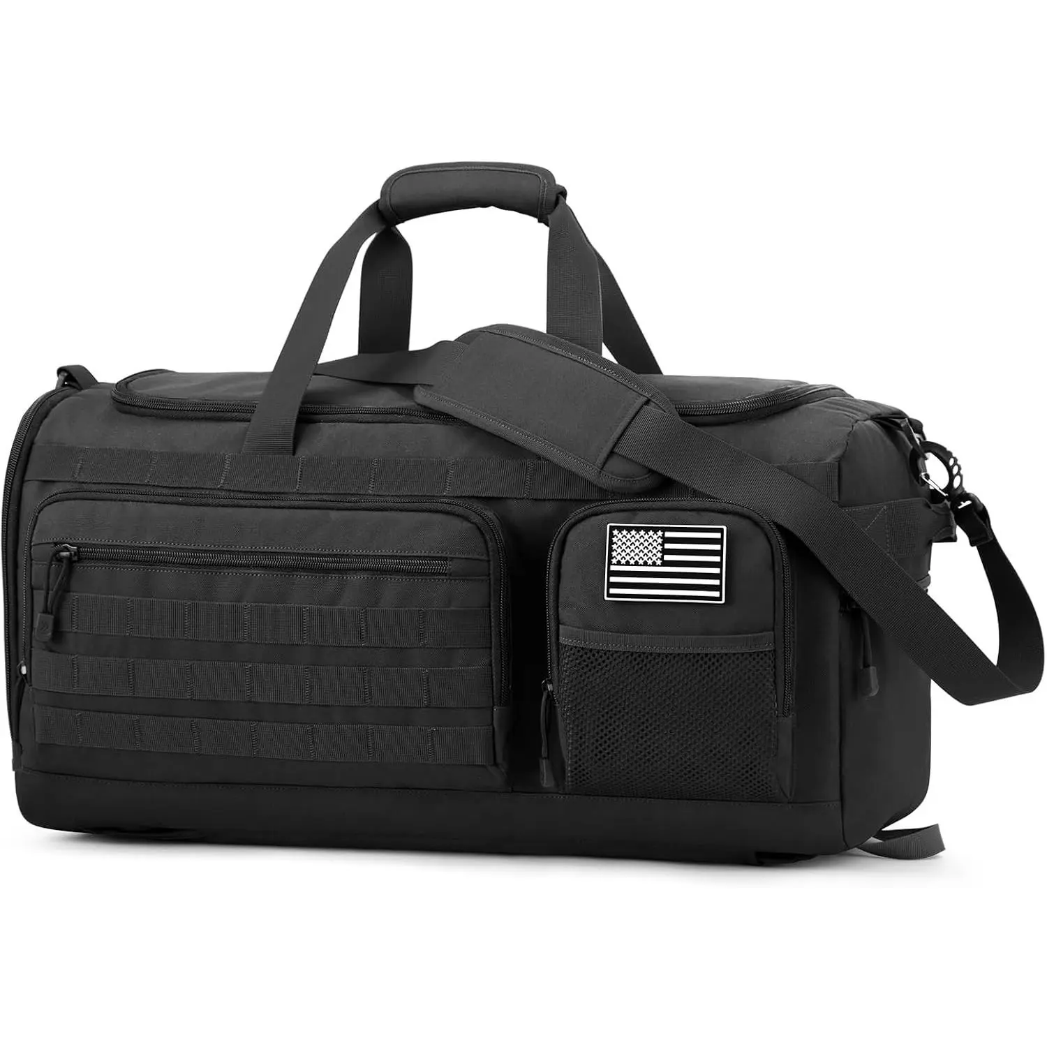 3-in-1 Travel Duffle Backpack for Men, 50L Large Tactical Military Gym Bag with Shoes Compartment, Wet Pocket (Black)