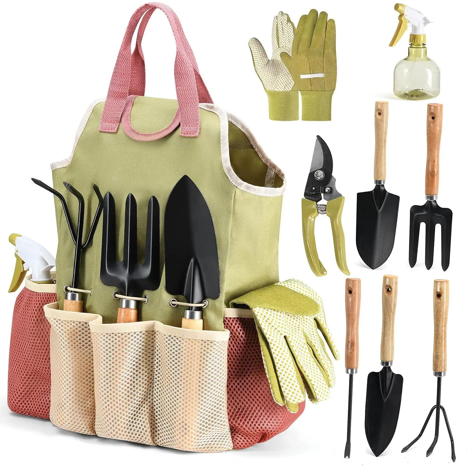 Gardening Tool Set (10 Pieces) - Complete heavy-duty gardening tool set with stylish carrying bag - Durable gardening supplies set, an ideal gardening gift for women