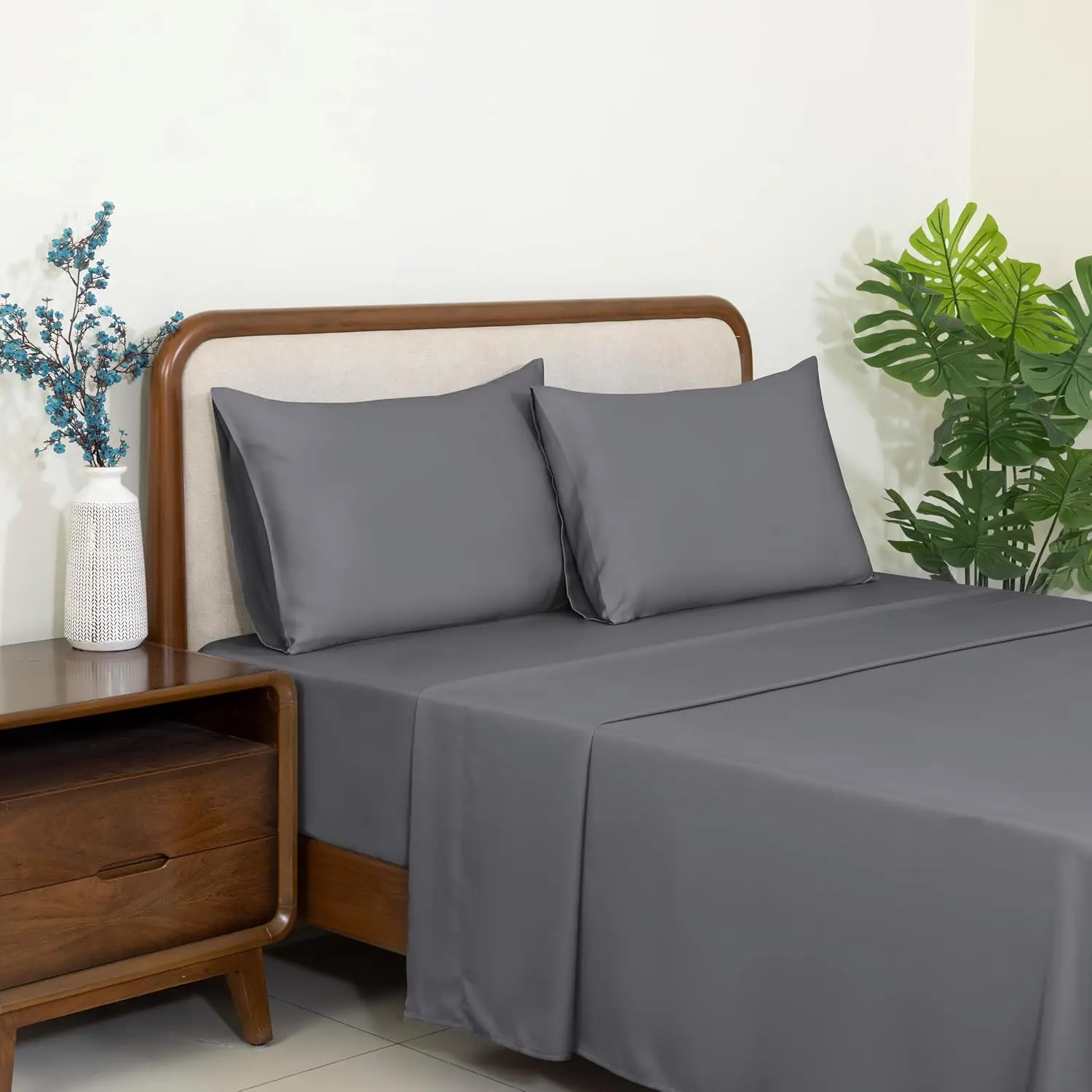 Tencel Sheets  Size, Tencel Lyocell Sheet Set,Non-Slip | Soft,Peached & Cooling Sheet for Hot Sleepers,Tencel Fitted Sheets,16" Deep Pocket- 4 count  Size Sheet Set (Grey)