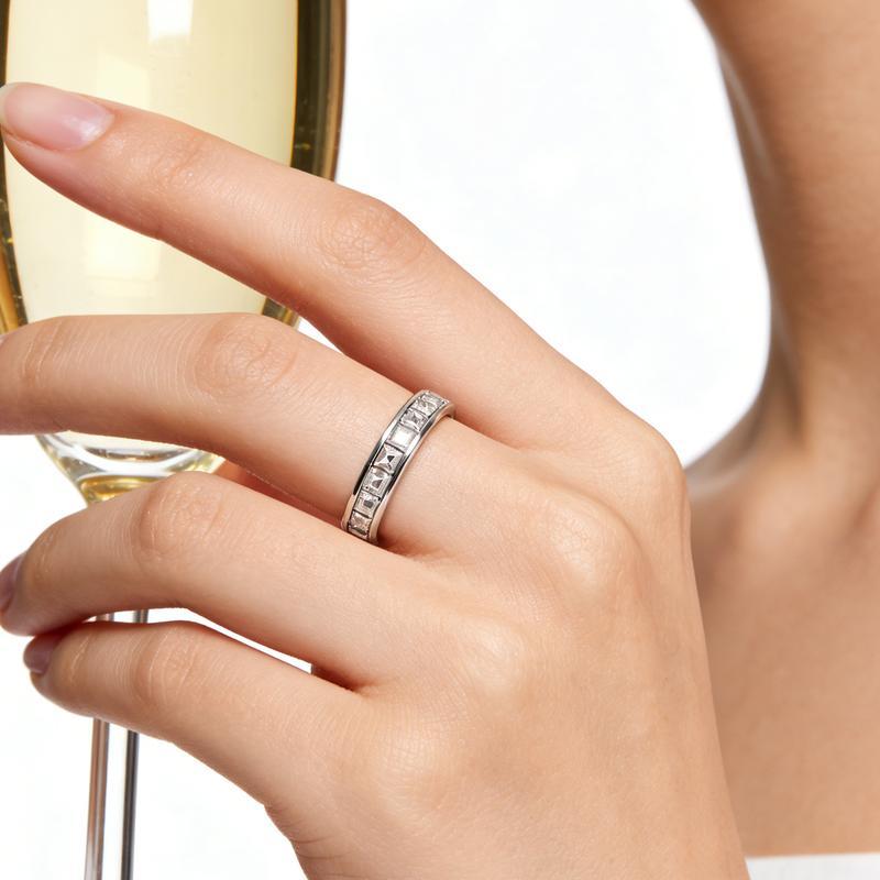 [Titanium Steel Anxiety Ring For Women Men]Spinner Fidget Band Stress Relief Cubic Zirconia Comfort Fit Size 5 To 12 Wedding Promise Ring L12