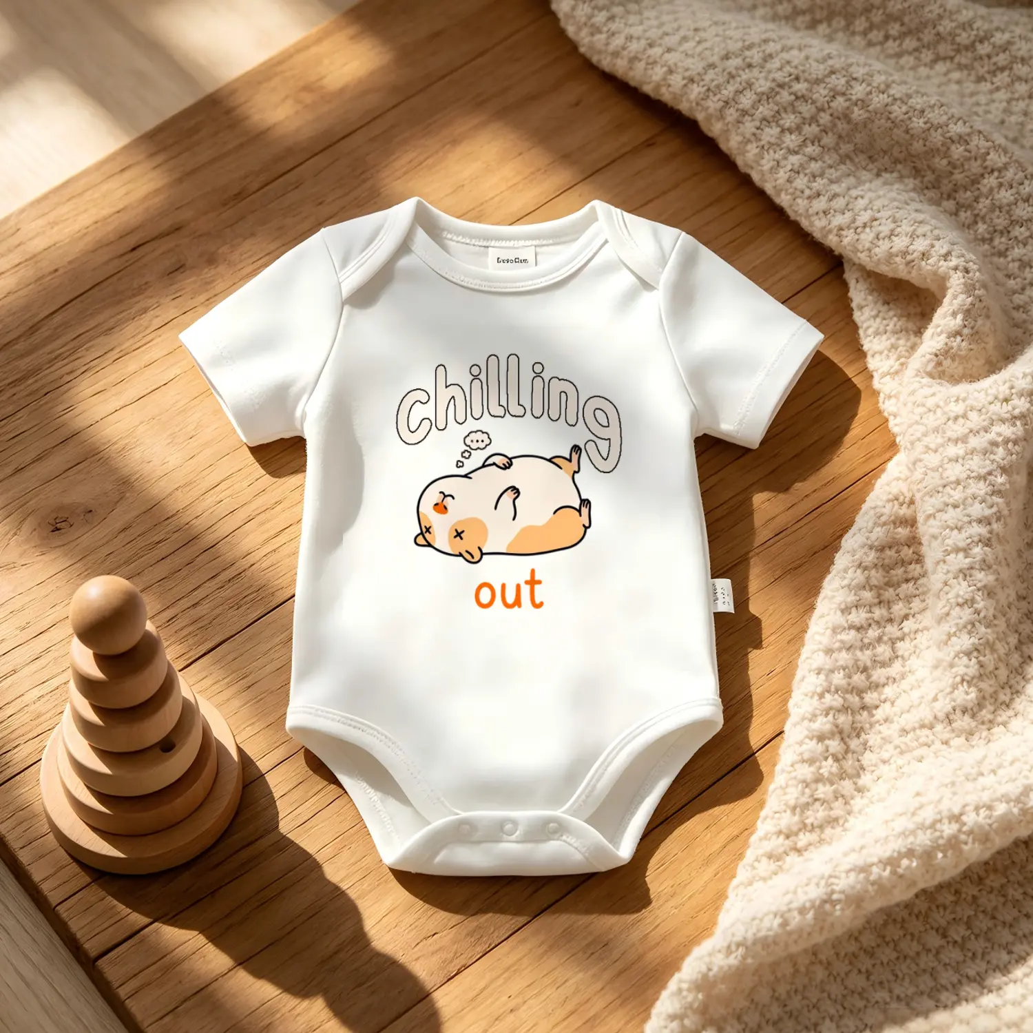 Chilling Out Hamster Print Baby Onesie, Soft Cotton Short Sleeve Bodysuit for Newborn Essentials and Cute Baby Shower Gift