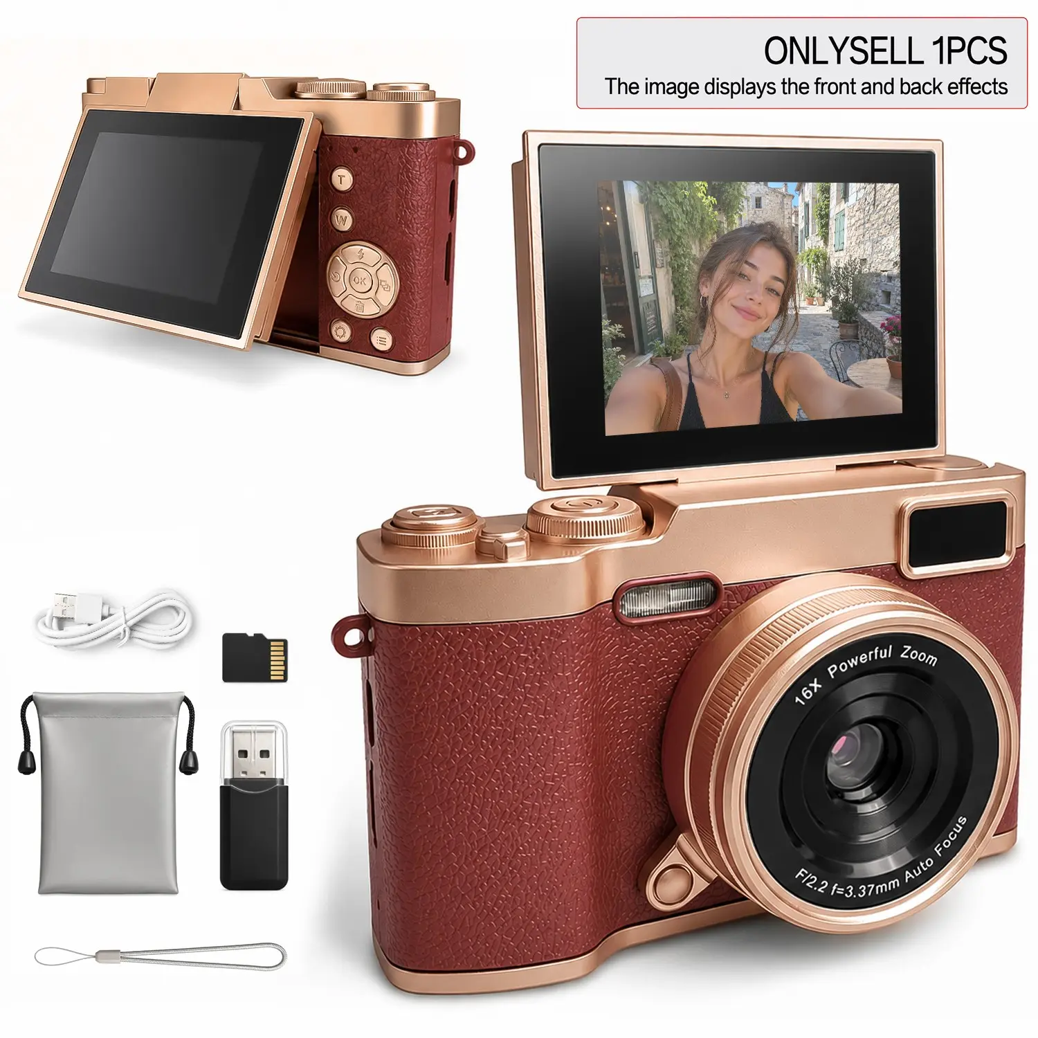 Flip Screen Ccd Camera, Entry-Level Student Portable Compact Camcorder, Beginner Digital Camera, Includes Storage Card, Ideal for Teens and Back-To-School Season