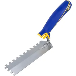 1/4" x 1/4" x 1/4" Comfort Grip Square-Notch Margin Flooring Trowel with Bucket Hook, Silver, Model 42114