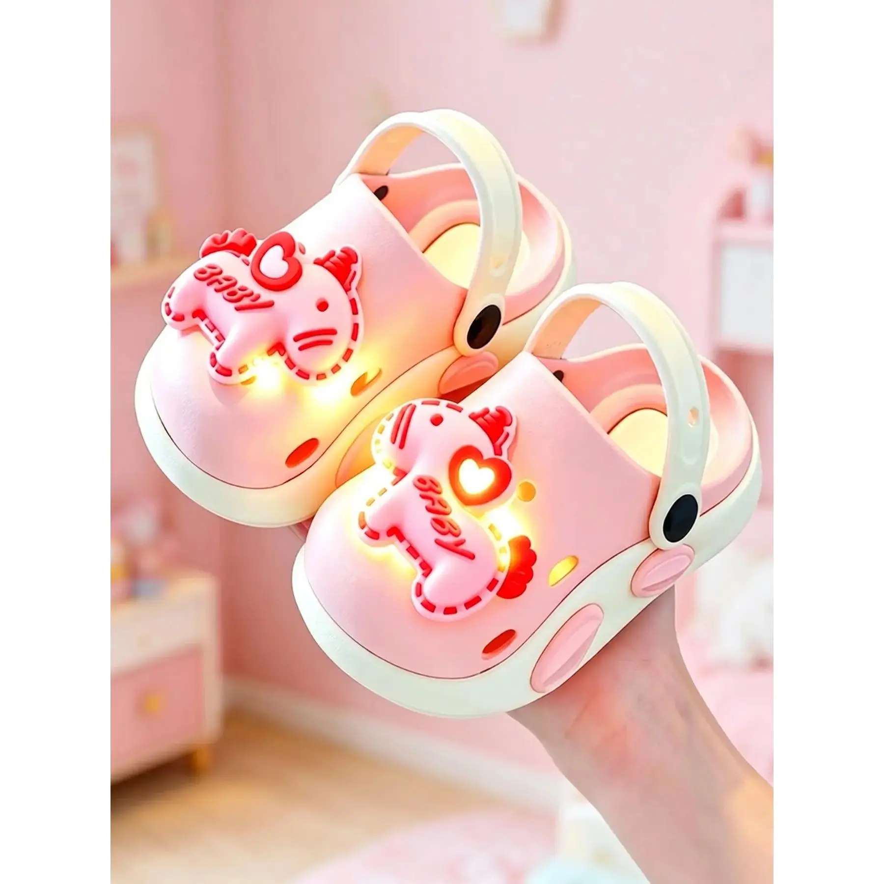 Unisex Summer Kids Cartoon Print Hole Shoes, Soft EVA Anti-Slip Sole, Ankle Height, Prop 65 Safe, Indoor-Outdoor Toddler Baby Slippers, Antislip