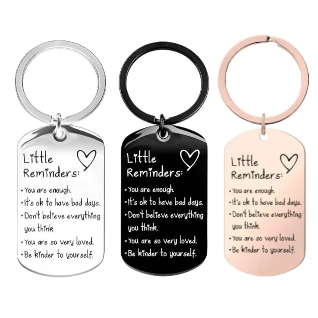 Stainless Steel Engraved Dog Tag Keychain for Women, Mental Health Positivity Gift with Little Reminders, Daily Affirmation Keyring for Car Keys, Keychain For Car Keys