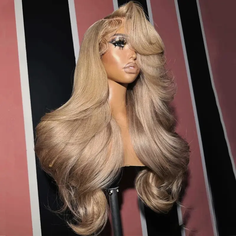 Blonde Wigs 28 Inch Long Blonde Body Wave Wig 13X4 HD Lace Frontal Curly Wave Wig Blonde Color Lace Front Wig Glueless Pre Plucked Lace Wigs Heat Resistant Fiber Hair 180% Density for Women Colored Loose Wave Lace Wigs Party Cosplay Daily Wear