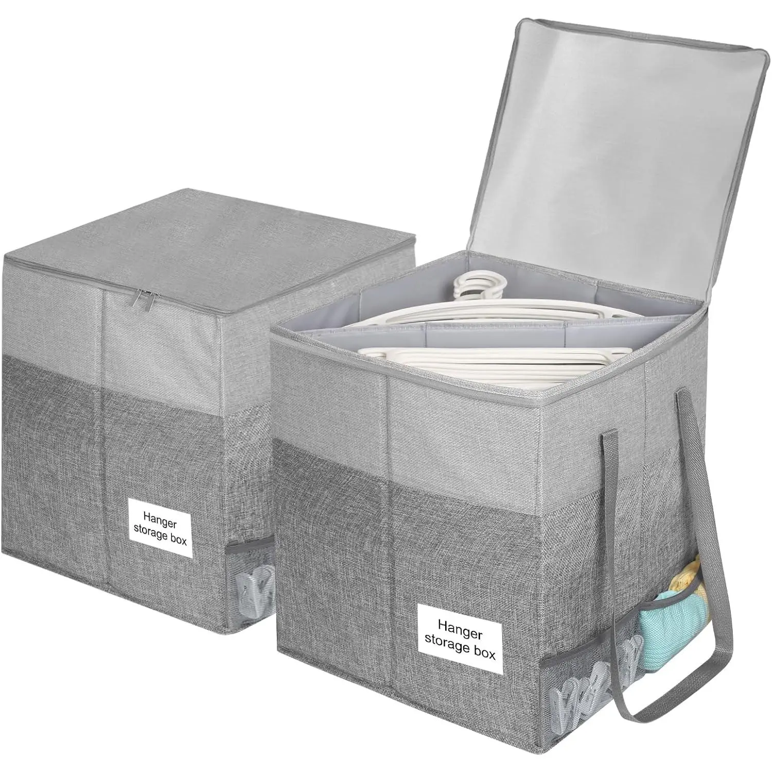 Clothes Hanger Organizer Bag with Lid (2 Pack,17in Height,Grey) | Hanger  Organizer Box with Handle and Label Window,Rigid Hanger Storage Containers Keep Closet Laundry Rooms Tidy