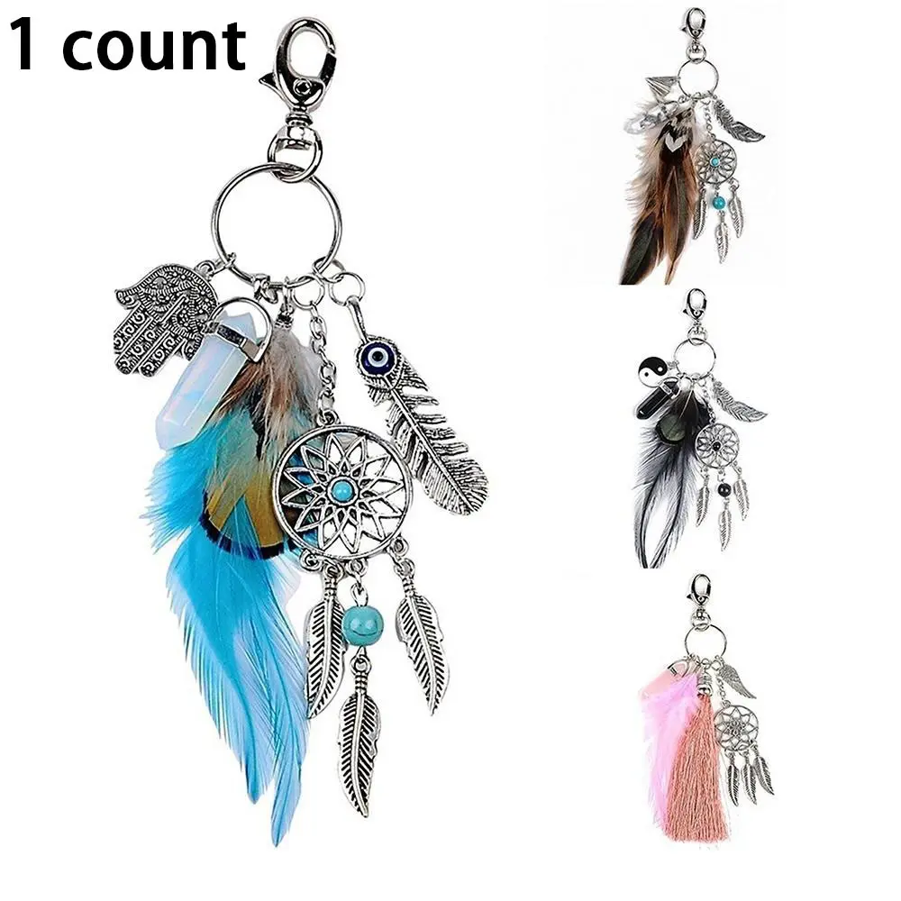 Dream Catcher Design Keychain, Bohemian Style Feather Decor Keychain, Bag Decor, Tassel Decor Keychain for Car Keys, Home Decor