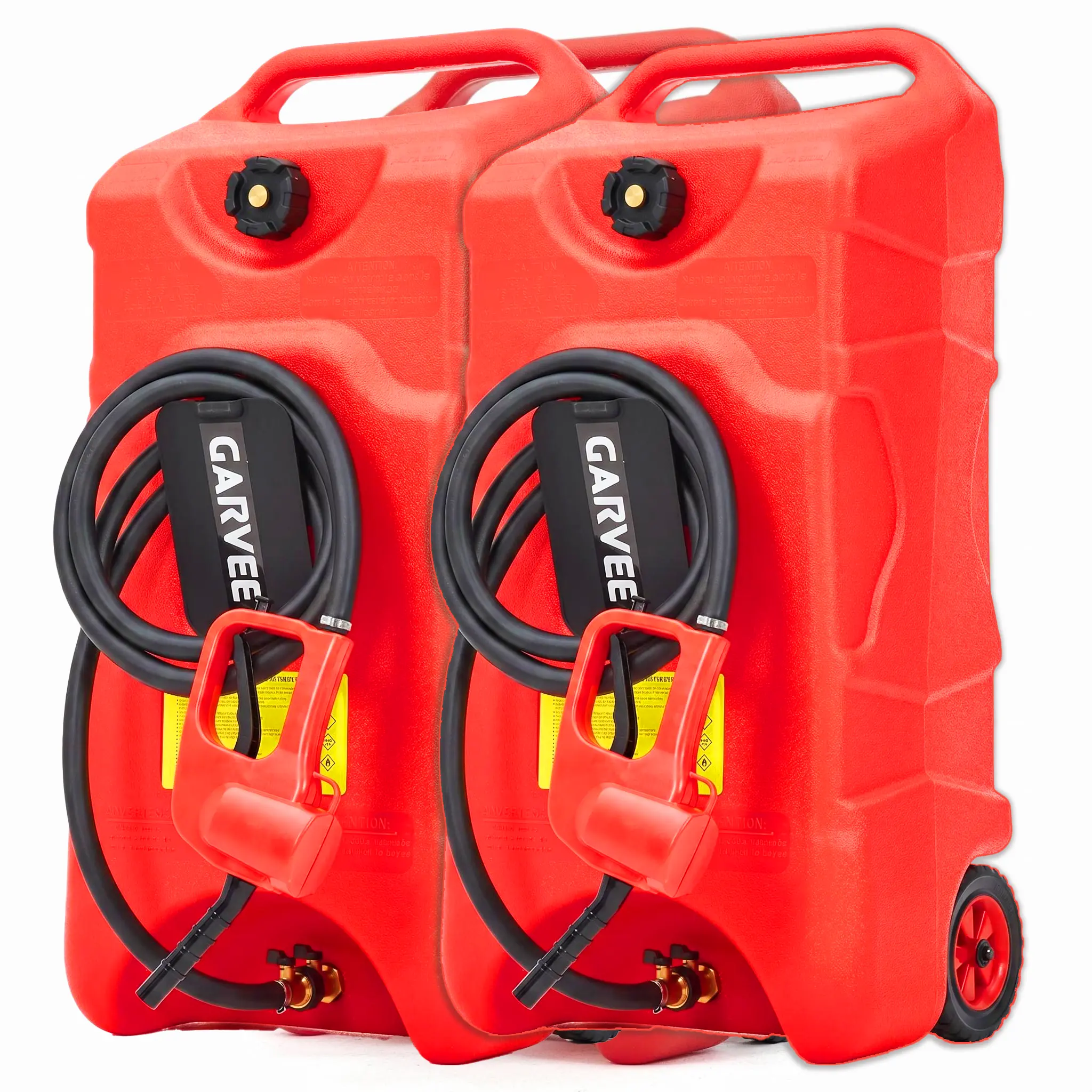 Garvee 2 Pack 16 Gallon Portable Fuel Tank with Manual Pump – 60L HDPE Storage Caddy on Wheels, 10 FT Leak-Proof Transfer Siphon Hose for Gasoline & Fuel Injection System – For Car, Boat, Tractor, Generator