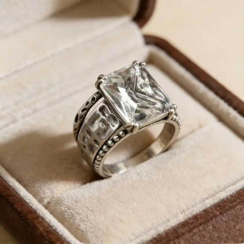 Ladies' Oversized Square Cubic Zirconia Ring - Princess Cut, Brilliant Stone, Bold Accessory for Cocktail Parties, Evening Events