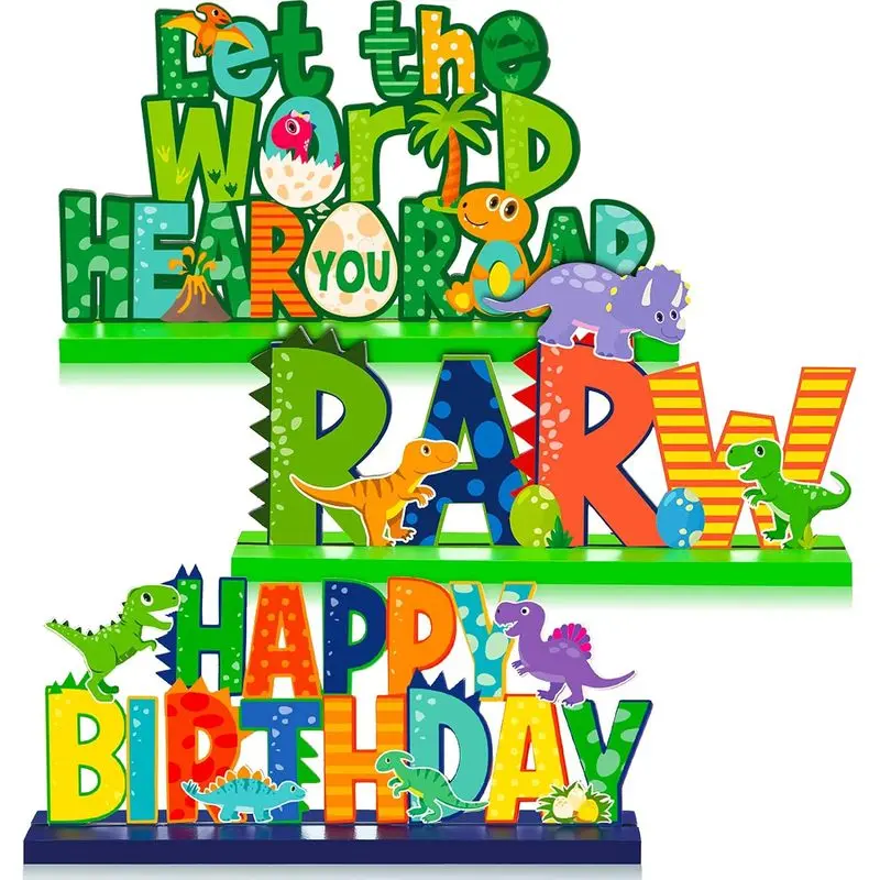 3 Pcs Wooden Dinosaur Birthday Party Decorations Dino Theme Table Centerpieces Little Dino Paw Egg T-rex Photo Booth Props for Birthday Party Supplies
