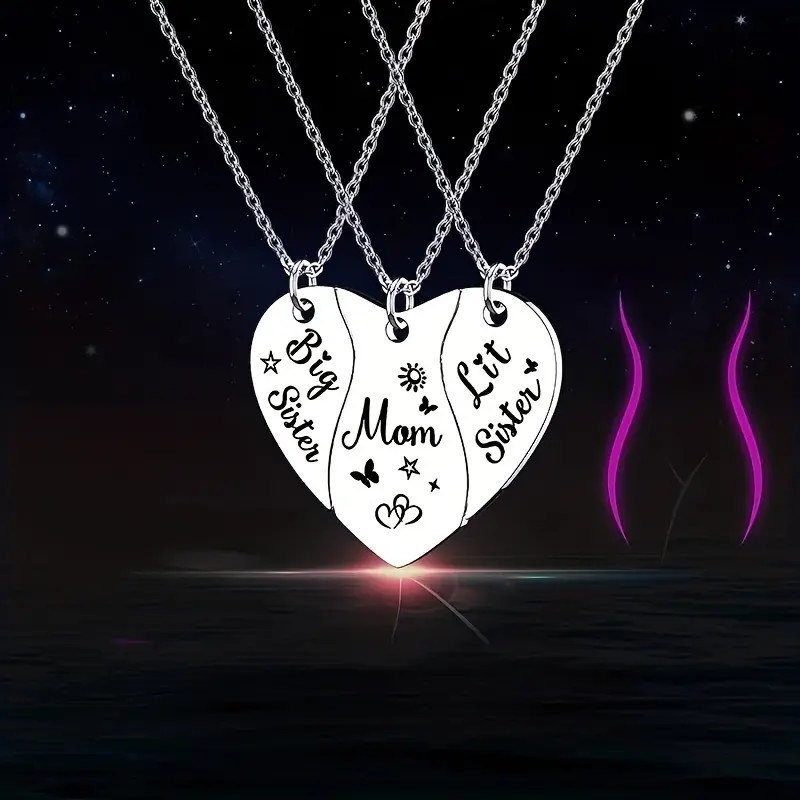 Stainless Steel Heart-Shaped Mother and Daughter Necklace Three-Piece Set Mother's Day Gift Jewelry