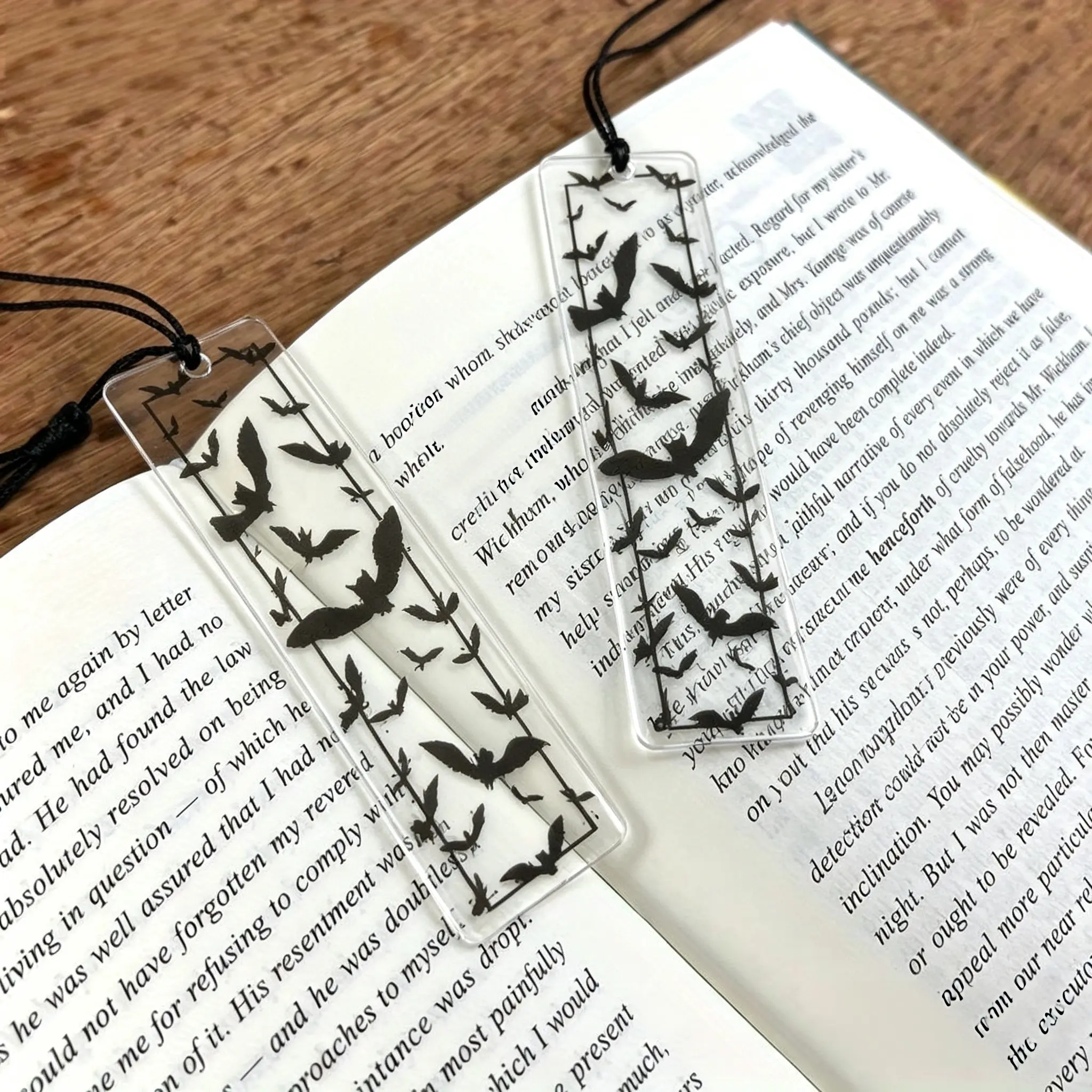 2 Transparent Acrylic Bat Pattern Bookmarks with Fringe, Multiple Sizes Available, Perfect Gift for Book Lovers, Colleagues, Friends