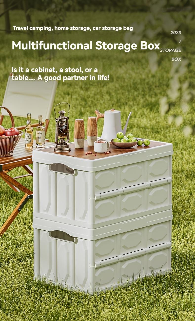 Outdoor Multifunctional Storage Box with Wooden Lid, Large-capacity Organizer, Portable Picnic and Camping Box, Stackable Storage Box, Holiday Gifts Suitable for People.