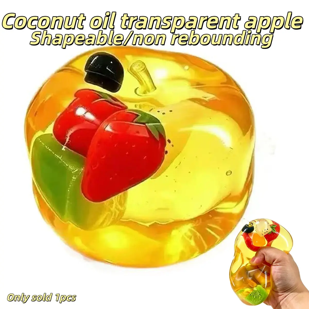 Jelly Apple Squeeze Toy, Contains Fruit Blocks Coconut Oil, Moldable, Non-Rebound Transparent Squeeze Toy, Squishy Sensory Play, Stress Relief Sensory Toy, Ideal Gift for Adults and Kids