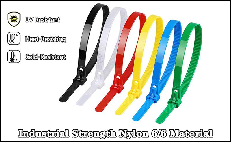 100pcs Removable Colored Plastic Cable Ties,Reusable Zip Ties,Buckle Self-Locking Premium Nylon Cable Wire Ties,Heavy Duty 50 Lbs Tensile Strength Colored Plastic Cable Ties for Indoor Outdoor.