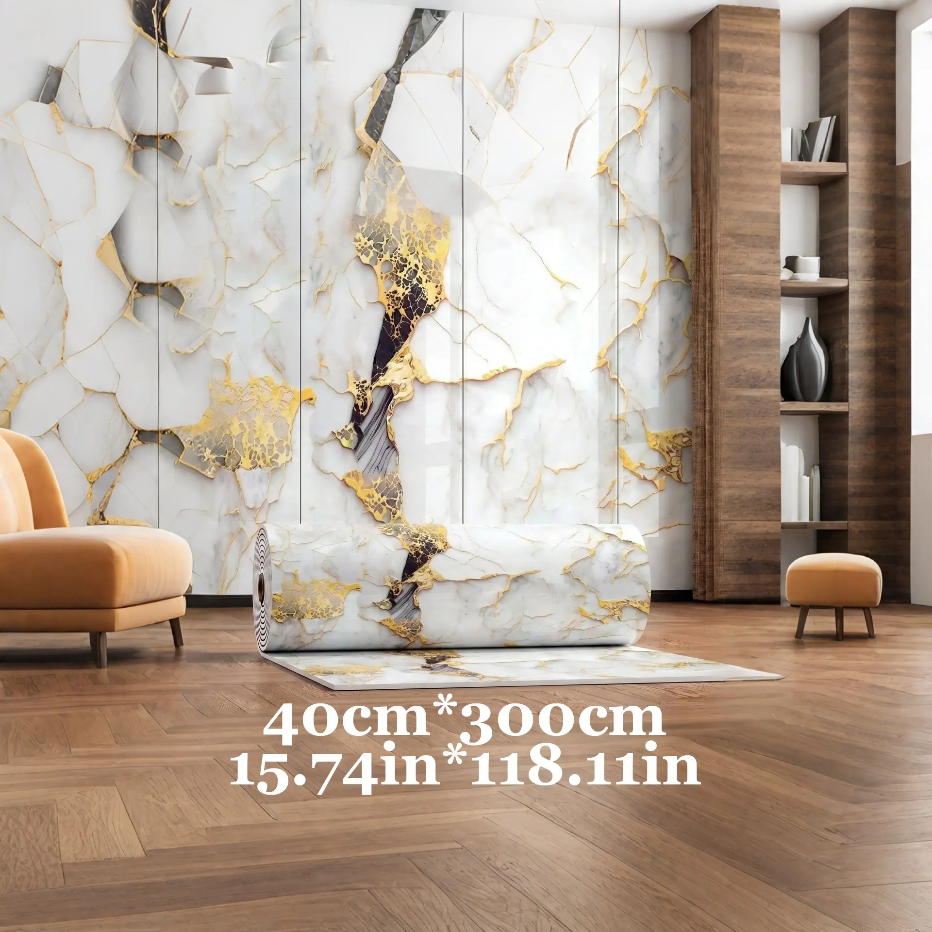 15.74in*118.11in Self-Adhesive Marble Wallpaper, Fireproof and Moisture-Proof, Ideal for Living Room Decor, Enhances Indoor Aesthetics
