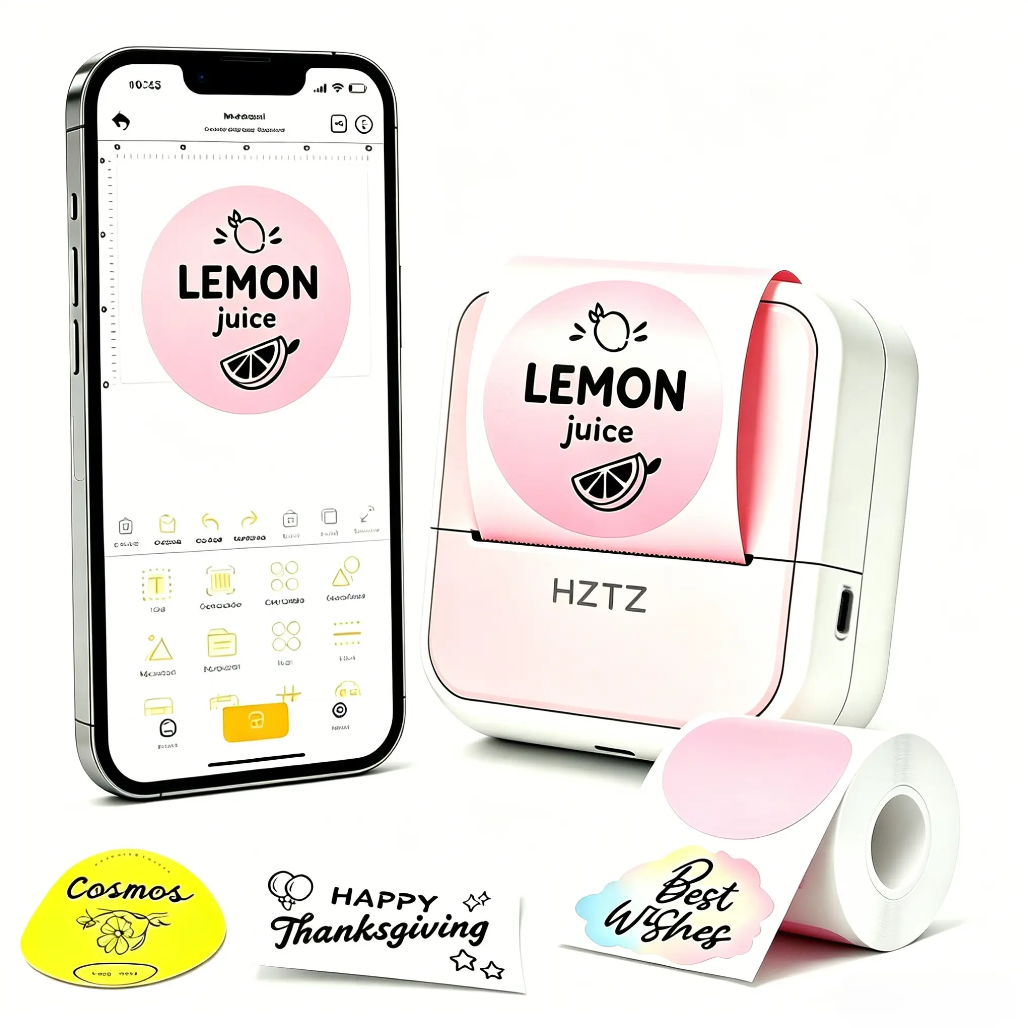 Thermal Wireless Tag Maker for Printing Products, Addresses, Small Businesses, Stickers, Home, DIY Items, with 1 Roll Label Paper, Inkless Label Printer