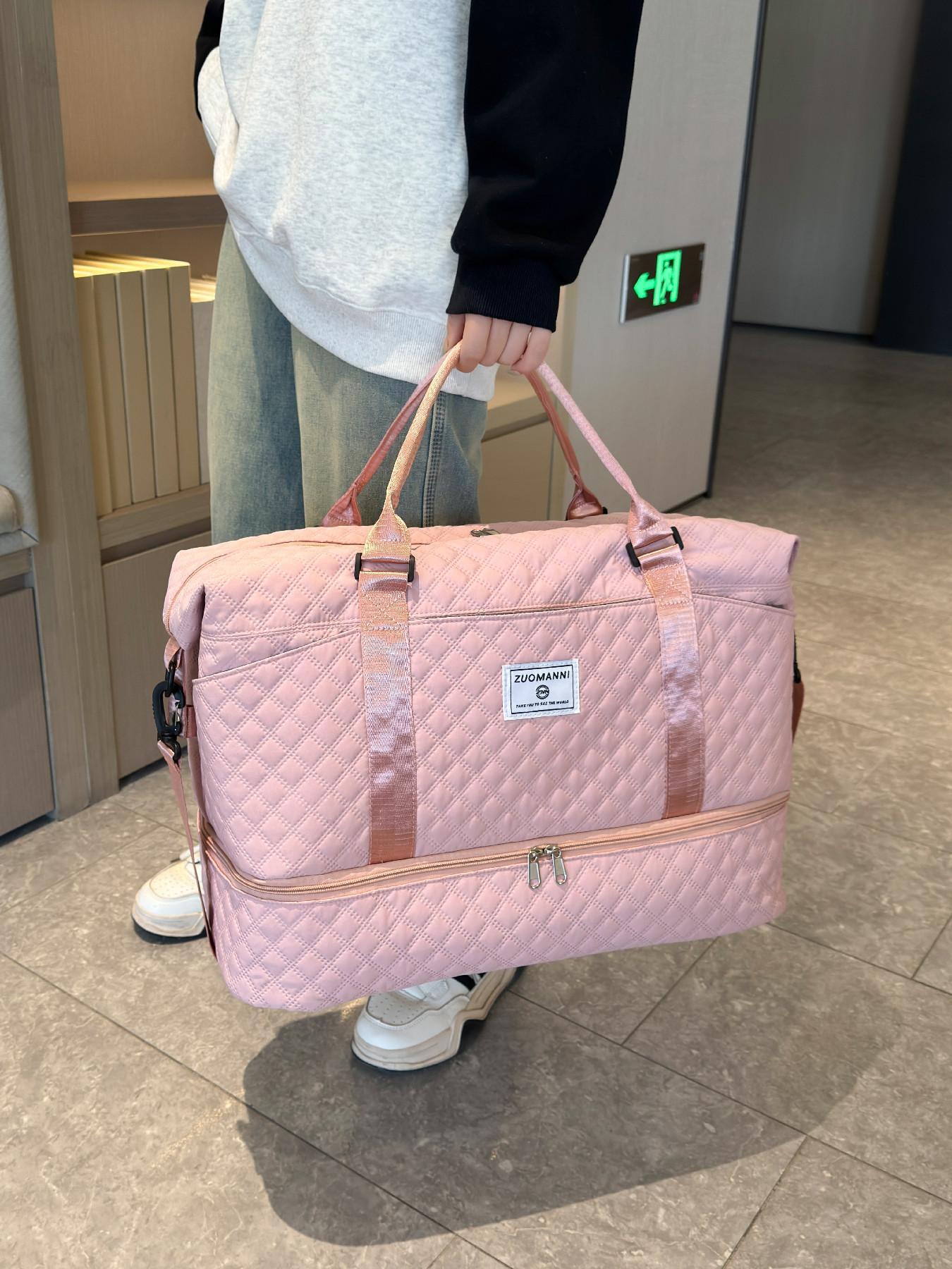 Large Capacity Travel Bag Set, Letter Pattern Zipper Travel Bag with Shoe Compartment, Casual Sports Fitness Bag for Women & Men, Weekender Travel Set