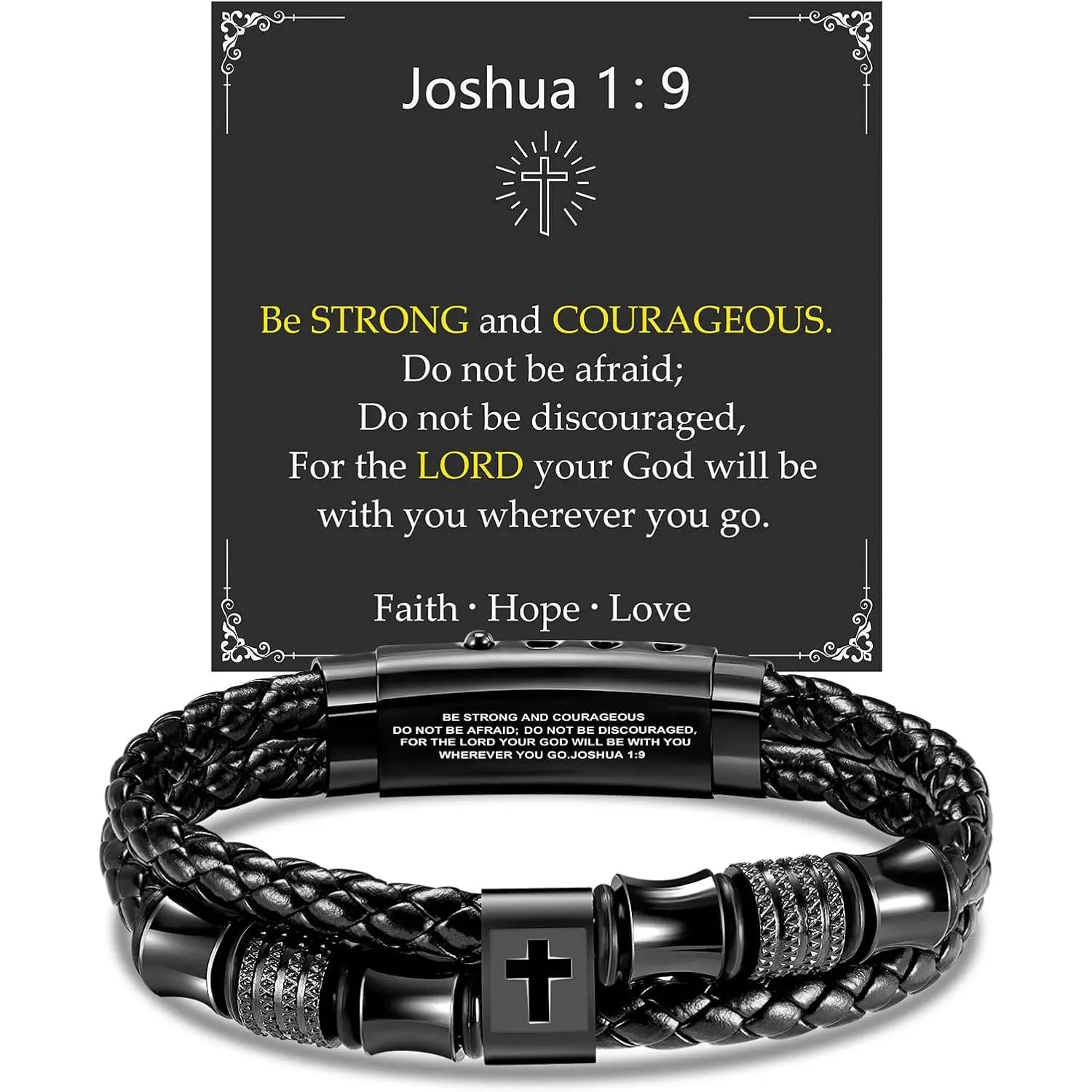 Cross Bracelet For Men,Adjustable Leather Bracelet For Gift| 7.87-8.54IN Adjustable Size,Premium Braided Leather & Stainless Steel Material,Christian Religious Bracelet Gifts For Men