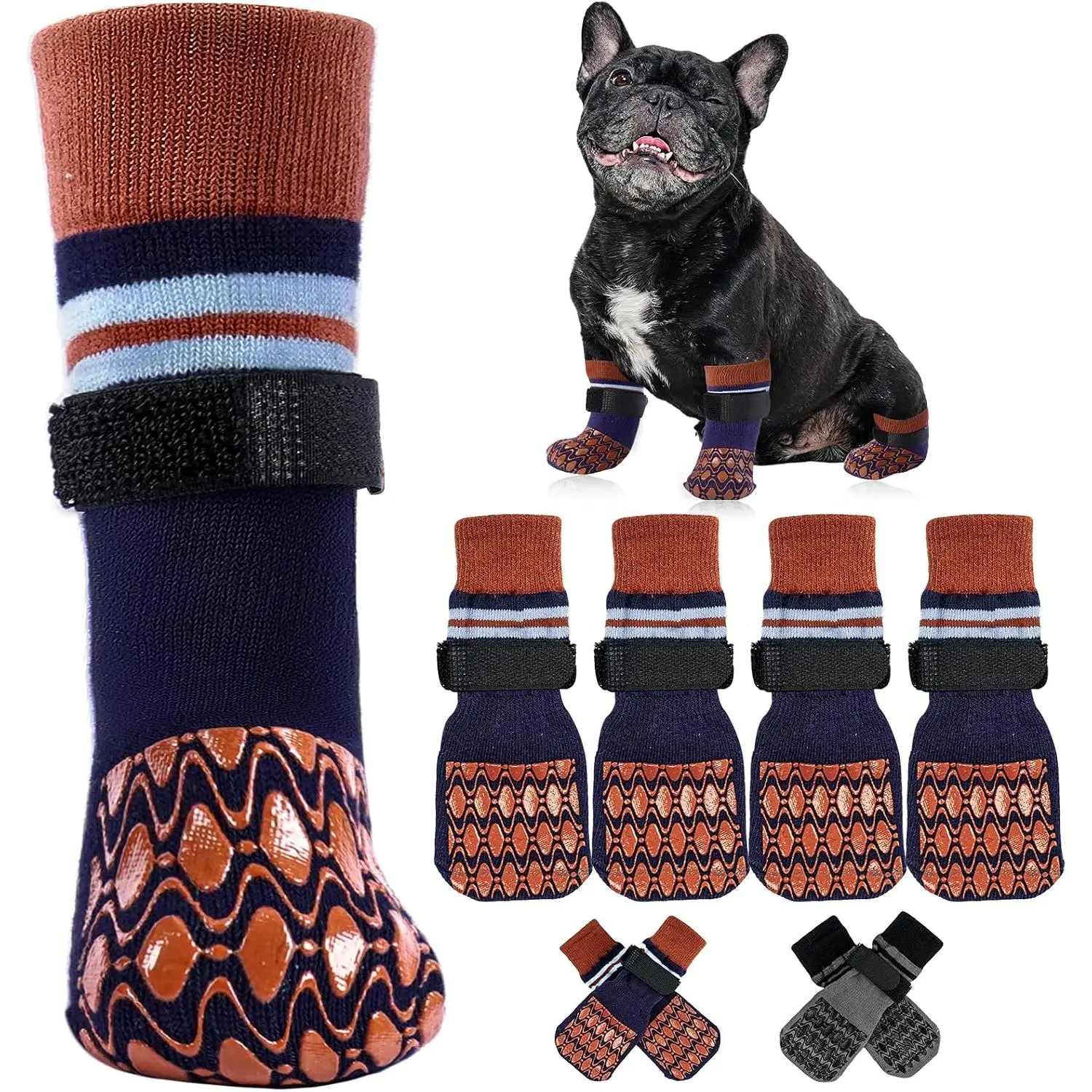 Non Slip  Socks for Hardwood Floors, 4Pack Anti-Slip  Grippy Socks to  Licking Paws, Dogs Booties Paw Protectors with Double-Sided Traction for Small Medium Large Senior Dogs, XS