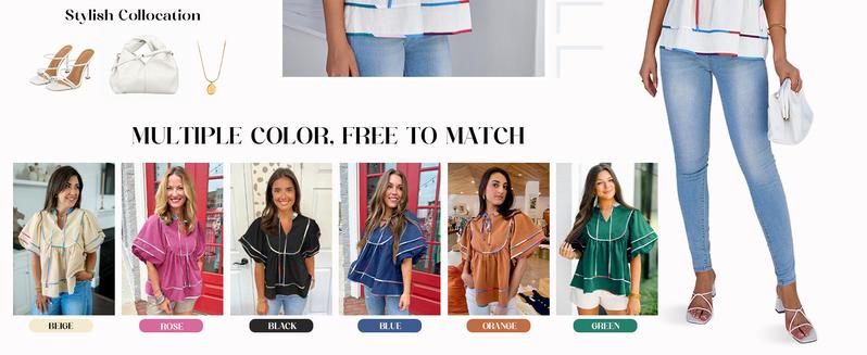 Imily Bela Womens Summer Babydoll Tops V Neck Short Lantern Sleeve Shirts Cute Loose Fit Peplum Flowy Blouses