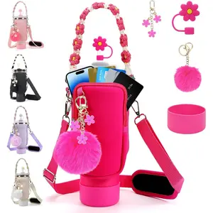 Stanley Cup Accessories Set Including Water Bottle Carrier Bag, Silicone Boot for Stanley 40oz 30oz Tumbler, Water Bottle Holder with Strap, Straw Cover, Stanley Charms