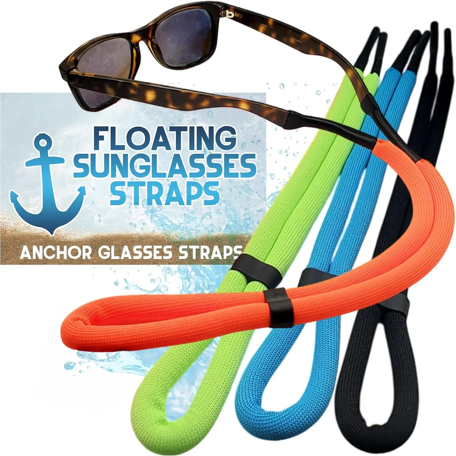 4-Pack Adjustable Floating Sunglasses Straps for Men/Women, Buoyant Eyewear Lanyard for Water Sports, Boat & Beach Use