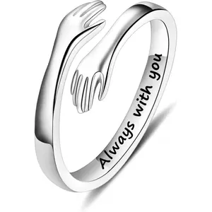 Mothers Day Gifts - S925 Sterling Silver Hug Ring for Women Teen Girls, Adjustable Ring Jewelry Mothers Day Birthday Gifts for Daughters Mom Sister Wife Friends Grandma