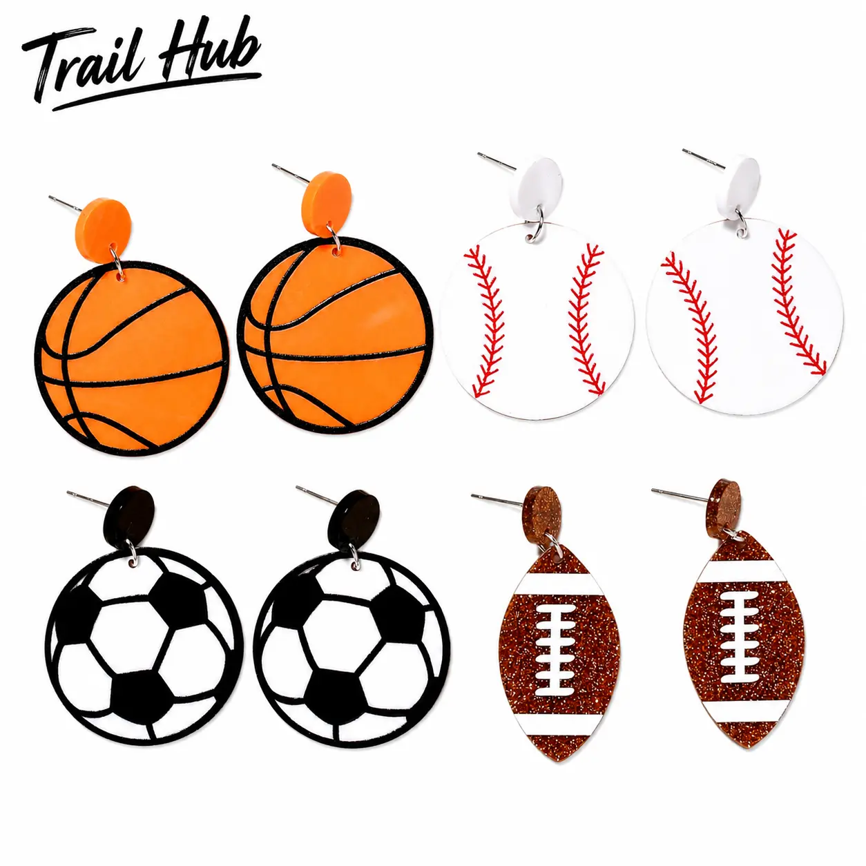 Handcrafted Acrylic Stud Earrings Featuring Soccer, Basketball, Baseball, Rugby & Football Motifs – Lightweight Sport-Themed Jewelry for Fans and Athletes – Hypoallergenic Nickel-Free Design
