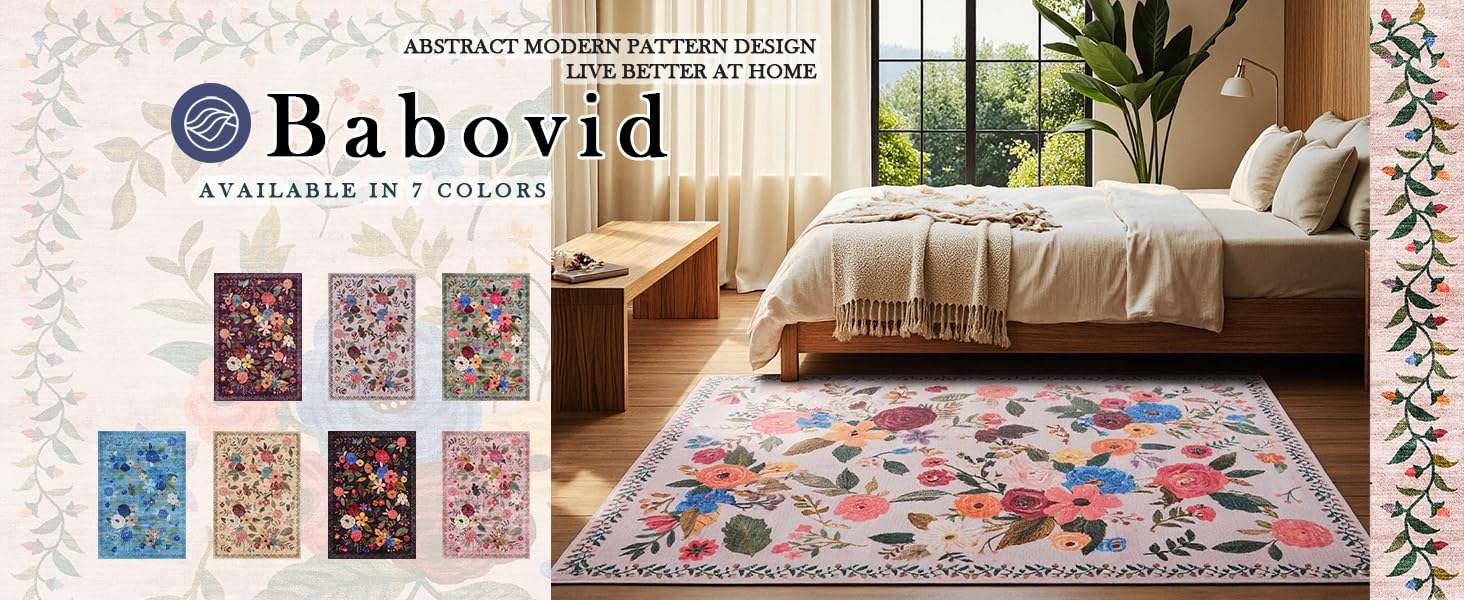 Pink Area Rug 4x6 Rug Washable Boho Rugs Non Slip Low Pile Floral Small Carpet for Bedroom, Bedside, Kids Room, Office, Dining Room(Light Pink, 4 x 6)