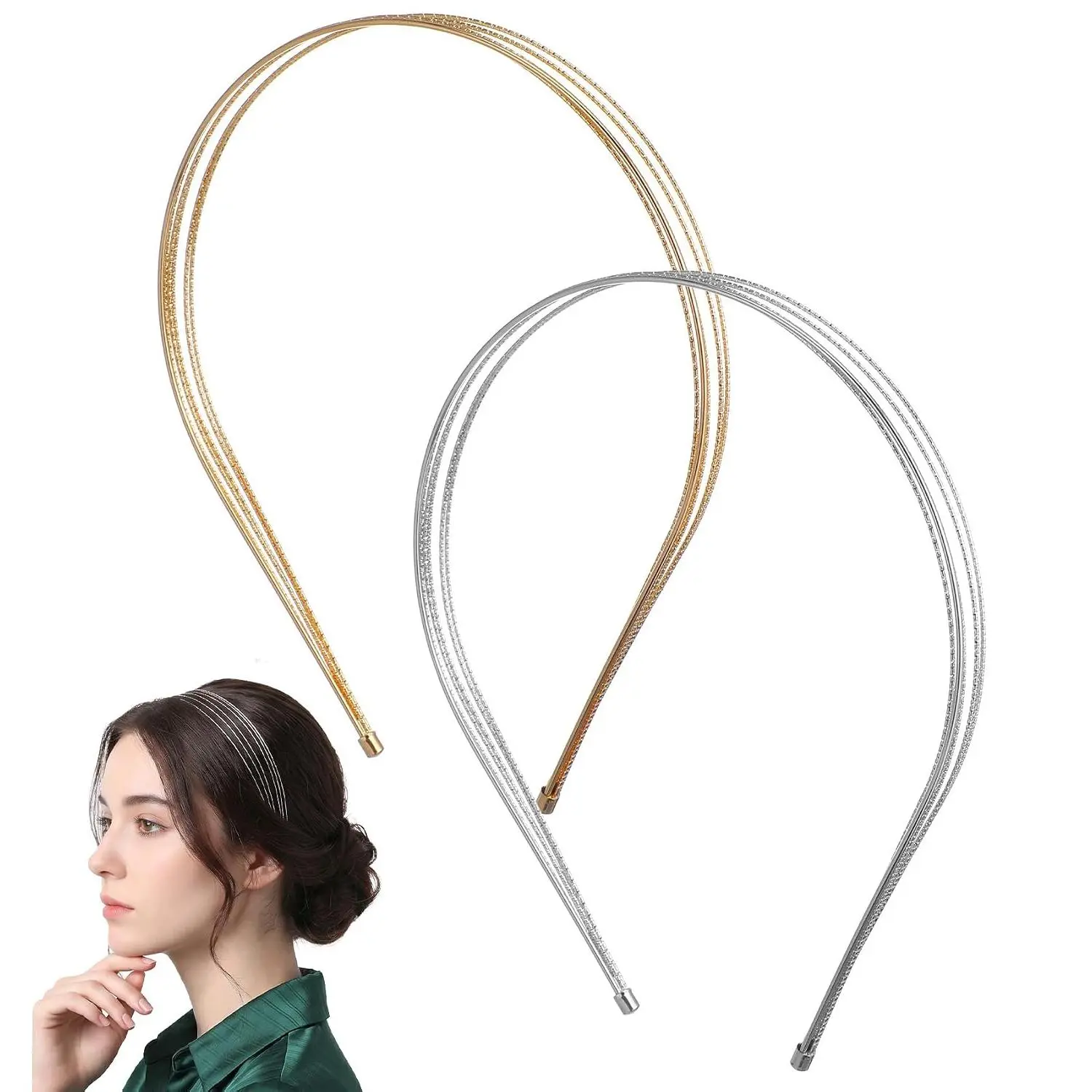 2 Pack Metal Headbands, Thin Wire Headbands | Elegant Hair Accessories, for Women, for Girls, Simple Minimalist Hair Bands