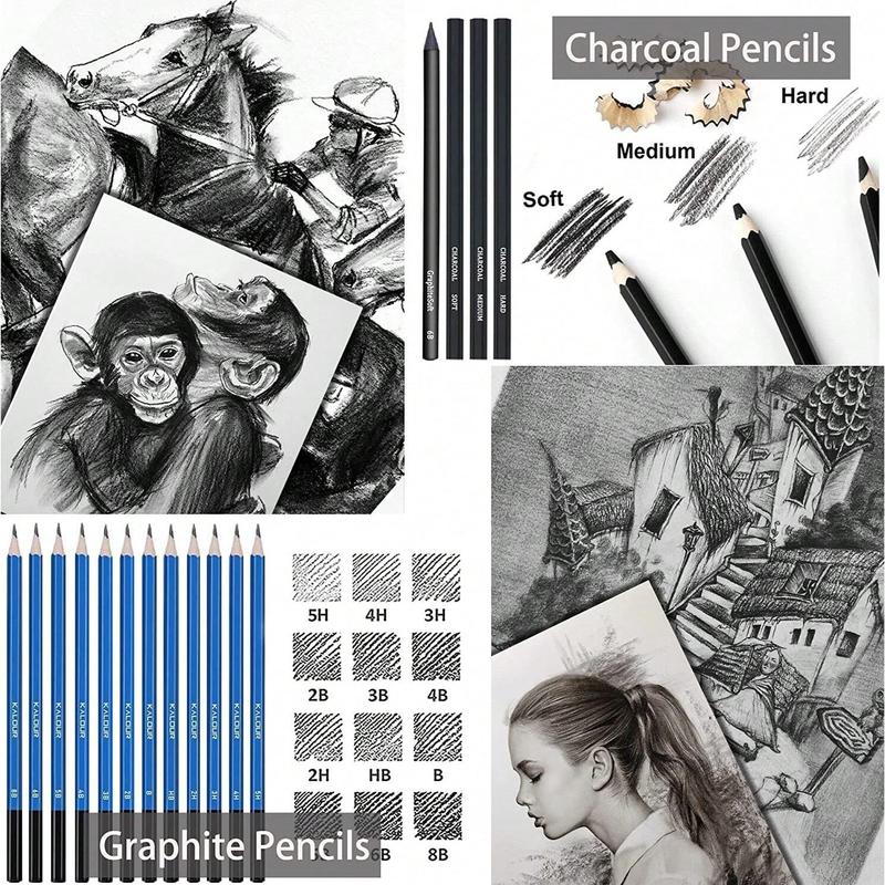 Drawing Sketching Coloring Set, 1 Set Professional Soft Core Colored Pencils, Sketch & Charcoal Pencils, Art Drawing Supplies for Artists Adults Beginner