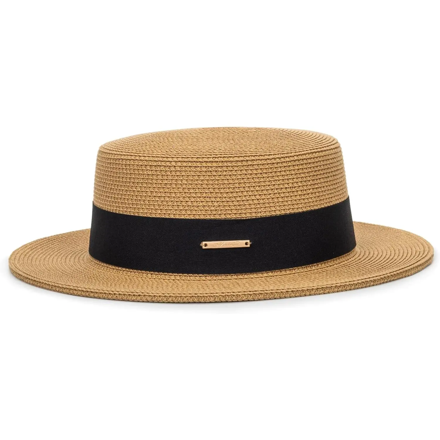 Straw Beach Sun Hat Pork-Pie Boater-Hat for Women Men Wide Brim Panama