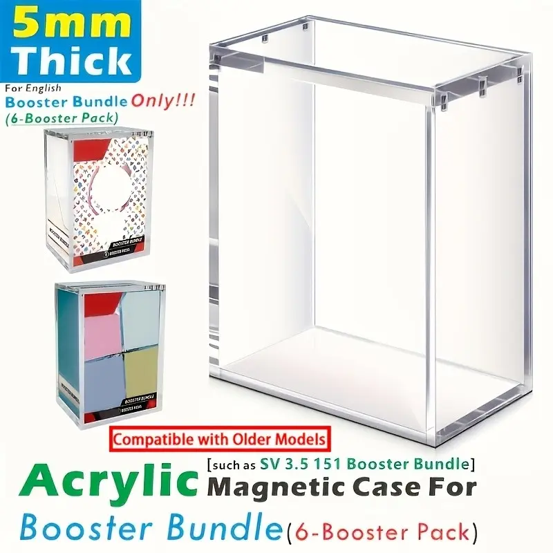 Acrylic Stackable Display Box for Older Models English Booster Bundle, Transparent Magnetic Closure, for Trading Cards, Collectibles, Sports Memorabilia, Acrylic Outer Box Only, Trading Card Storage, No Collector'S Card Box Included