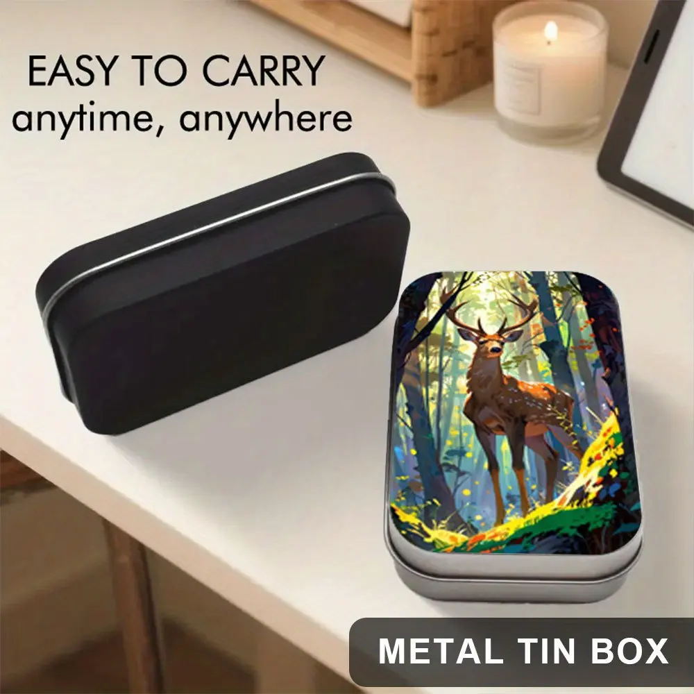 1 Rural Deer and Forest Metal Iron Box Gift Box - Romantic Deer Pattern Iron Commemorative Storage Box, Suitable for Home Decoration, Party Gifts, Wedding/Jungle Theme Events, and Jewelry Boxes