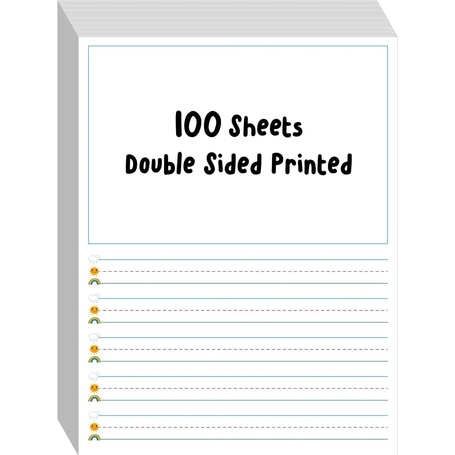 100 Sheets Handwriting Practice Paper for Kids – Ruled Writing Paper with Dotted Lines, 1-Inch Line Spacing, Double-Sided Printing, Blank Area, Kindergarten & Toddlers, 8” x 10.6”