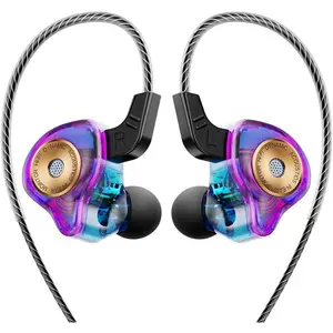 QKZ AK6 Ultra Wired Gaming Earbuds in-Ear Monitors Headphones, IEM Earphones with Mic, DEEP BASS HiFi Noise Isolation Corded for 3.5mm Jack for Music Gaming Video Calling-Purple