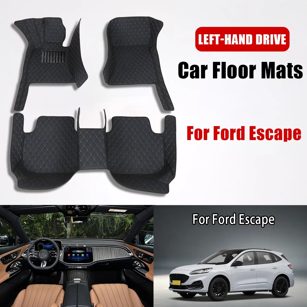 For Ford Escape-2020-2024 Left wheel drive car floor mat, made of PU leather material and equipped with 360 degree high edge protection, with a non jamming throttle design, suitable for heavy weather, detachable and easy to clean