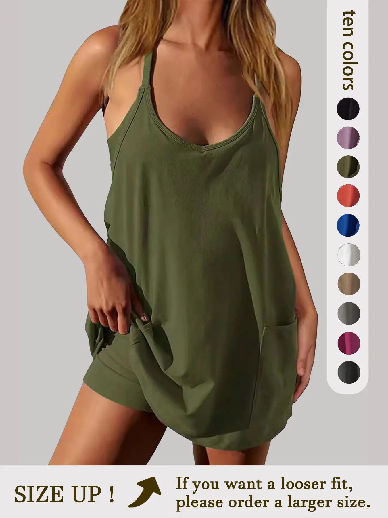 Women's Two-Piece Sporty Set, Sleeveless V-Neck Mini Dress with Shorts, Lightweight Breathable Fabric, Ideal for Yoga and Swimming