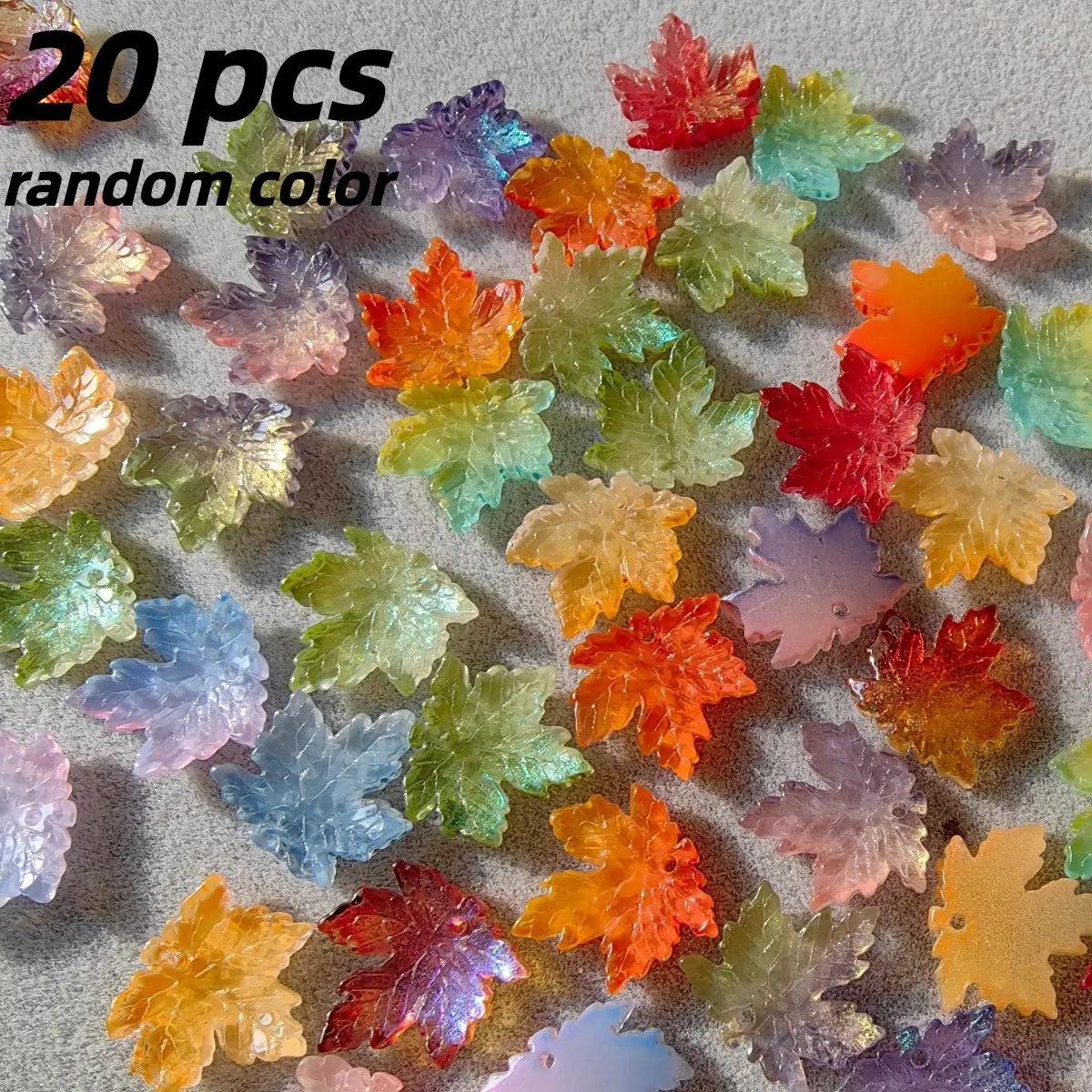 20pcs 15mm Glass Maple Leaf Pendants, Fall Winter DIY Jewelry Accessories, Multicolor Leaves for Earrings Bracelets Necklaces Hairpins, New Year Gift