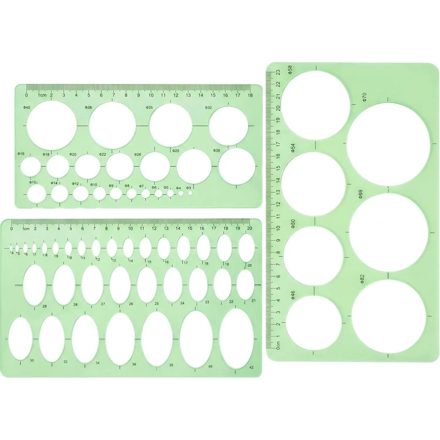 3 Pieces Circle Template for Drawing 3 Sizes Circle Stencil Templates for Drafting Round Plastic Geometric Stencil for Office and School Building Formwork Drawings(Clear Green)