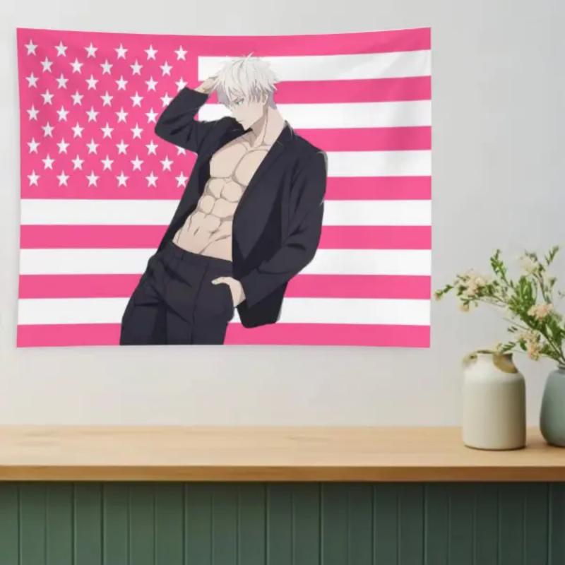 Flair Hub Gojo Satoru Pink Tapestry/Flag,unique gift Decor y2k room decor