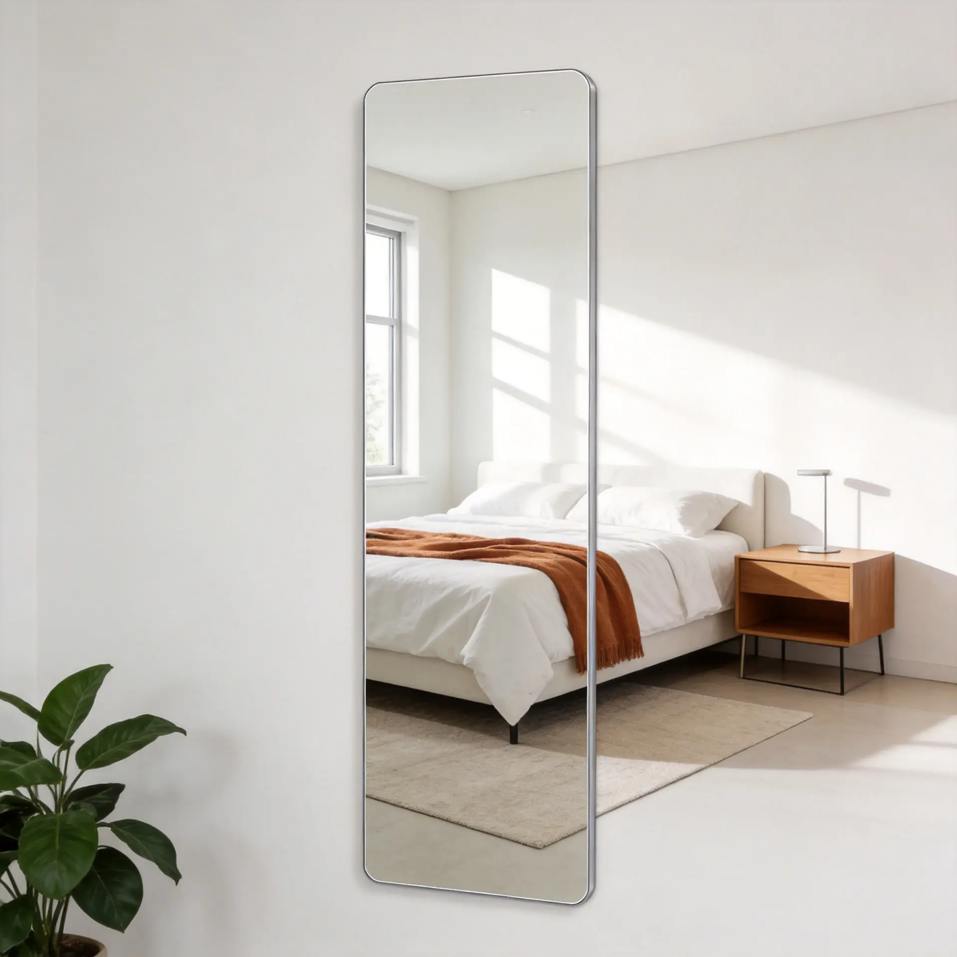 59x16 in Full Length Rectangular Floor Mirror - Copper-Free Silver Glass, Frameless Modern Decor Mirror, Shatter-Resistant Backing, Lean or Wall Mount Installation, Safety-Enhanced for Bedroom Room Decor, Minimalist