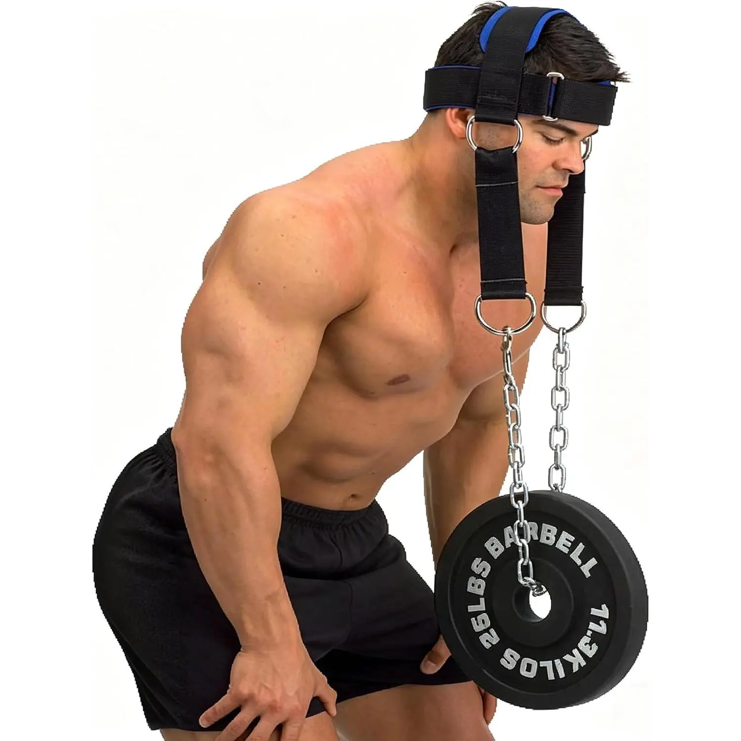 outdoors Fitness Neck Head Harness Neck Training Weight Lifting Strength Trainer With Adjustable Long Steel Chain and Strap Improve Muscle Strength Neck Exerciser