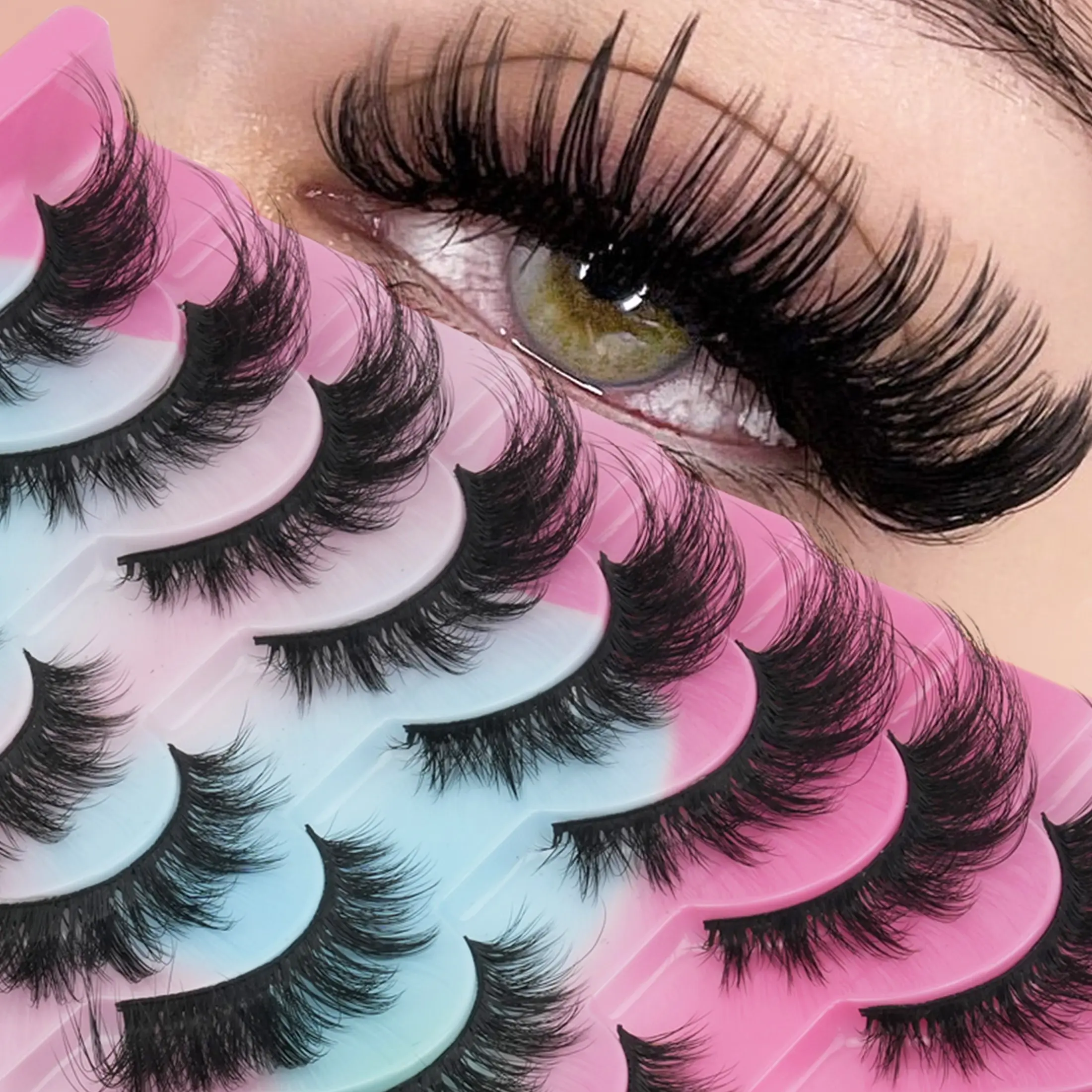 10 Pairs European Style 3D False Lashes Set, Lightweight Feather Design, Natural Dense Curl Effect, Perfect for Dates, Parties, Daily Use