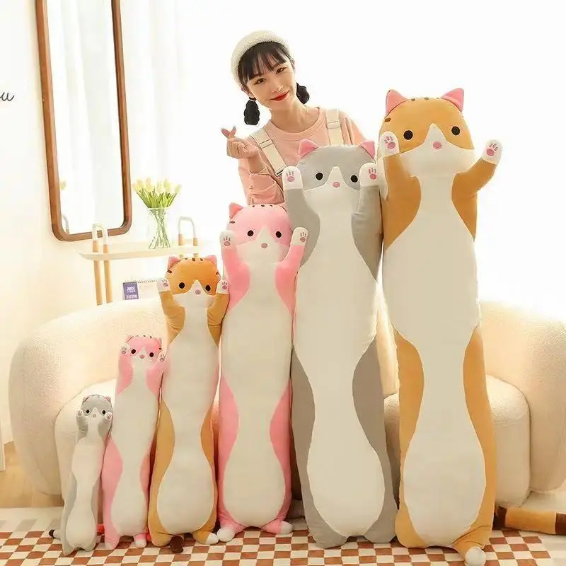 Long Cat Plush Body Pillow Creative Cute Animal Stuffed Cushion Soft Sofa Decorative Throw Pillow Large Sleeping Cushion Decor