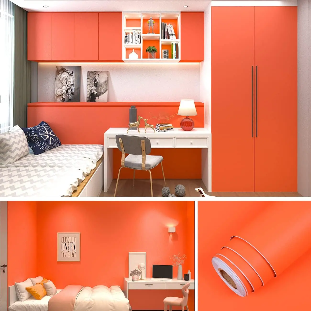 Bright Orange Wallpaper 88" X 16" Orange Contact Paper Peel and Stick Wallpaper Self-Adhesive Wall Paper Renter Friendly Wall Sticker Decoration for Girls Bedroom Bathroom  Room Walls