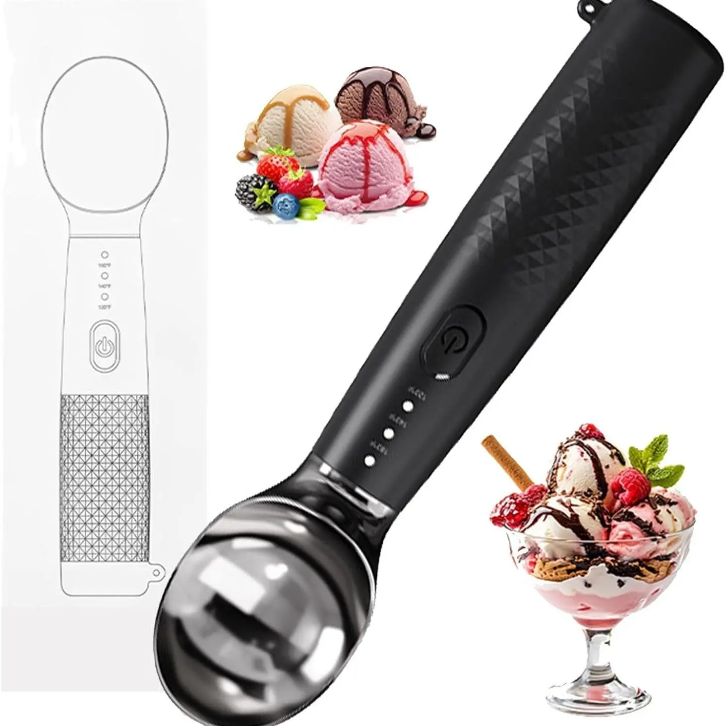 Electric Heated Ice Cream Scoop - Kitchenware, Portable Heating Up To 160°F, Rechargeable With LED Display, IP67 Waterproof, Easy To Clean, Food Grade Materials